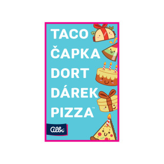 Taco, čapka, dort, dárek, pizza