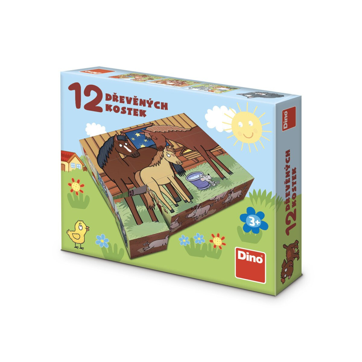 Domácí zvířátka - Dřevěné kostky 12 ks - Dino