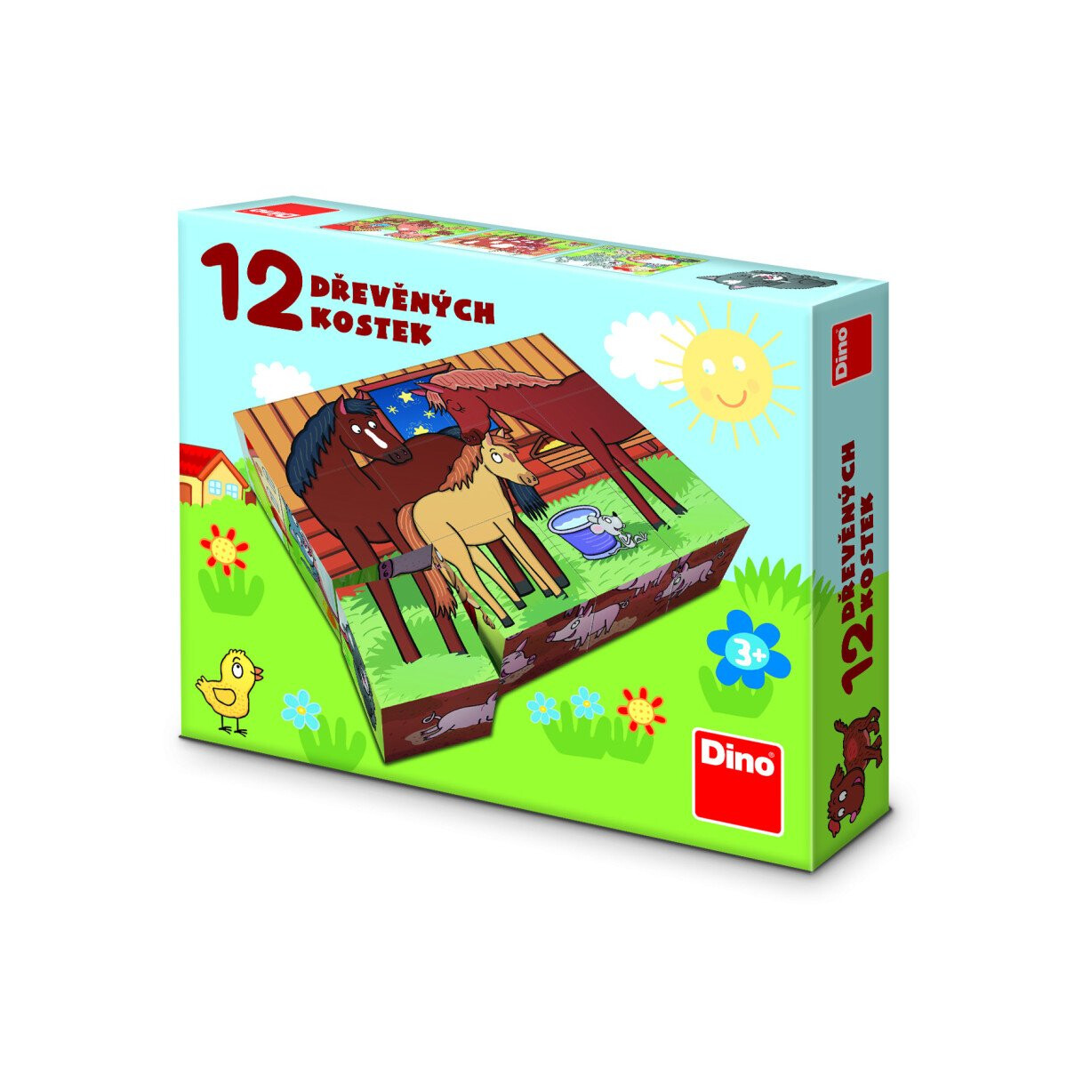 Domácí zvířátka - Dřevěné kostky 12 ks - Dino