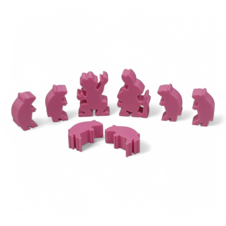 Meeplíci do Divukraje včetně figurkek Žabí velvyslanec a Králičí cestovatel Meeple Divukraj: Prase / Pig (6ks) +2