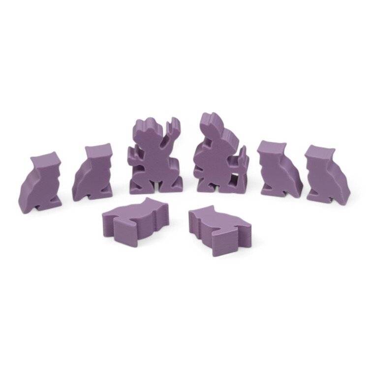 Meeplíci do Divukraje včetně figurkek Žabí velvyslanec a Králičí cestovatel Meeple Divukraj: Sova / Owl (6ks) +2