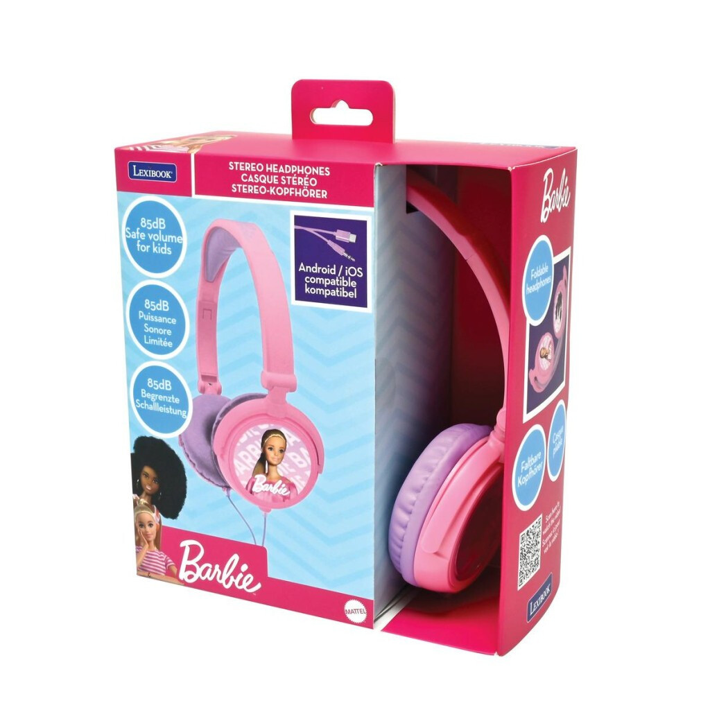 skládací drátová sluchátka Barbie s limitem hlasitosti - Lexibook