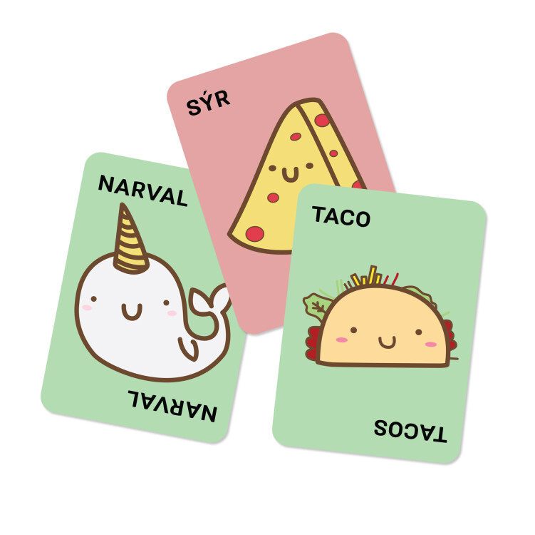 Taco, plyšák, koza, sýr, pizza
