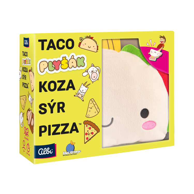 Taco, plyšák, koza, sýr, pizza